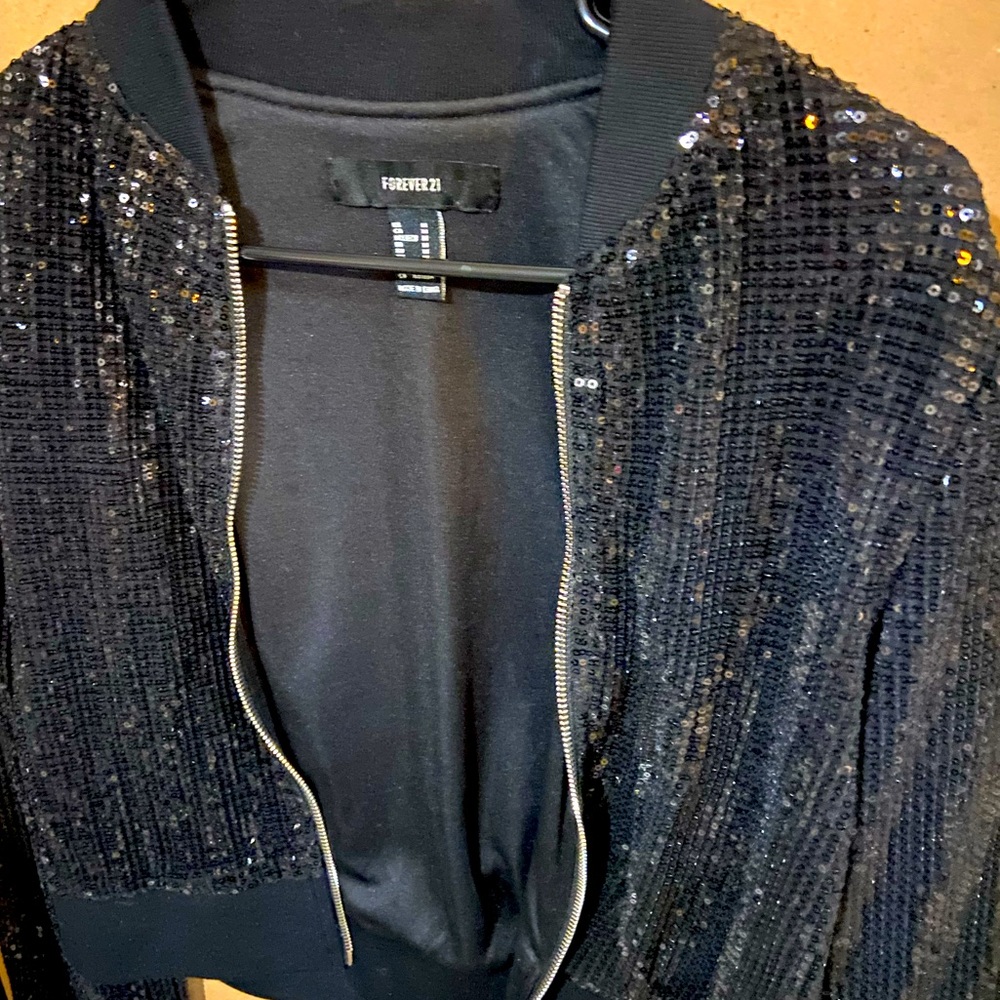 F21 black sequence jacket!